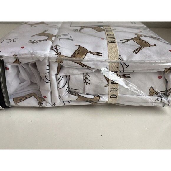 Rae Dunn JOY Reindeer Christmas Holiday Soft Queen Size Sheet Set 4 Piece NEW - Picture 6 of 14